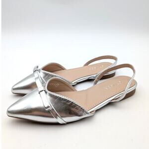 Top Moda Garner Slingback Pointed Toe Flat Women's Metallic Silver Sz US7.5 EU38